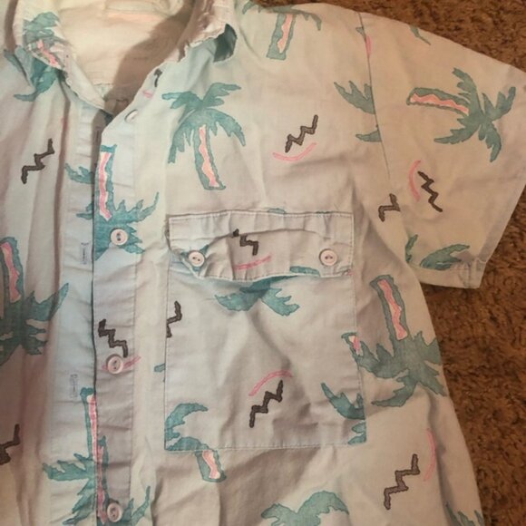 Vintage Tropical Palm AOP Beach Vacation Button Down Shirt 100% Cotton sz6 *FLAW - Picture 2 of 10